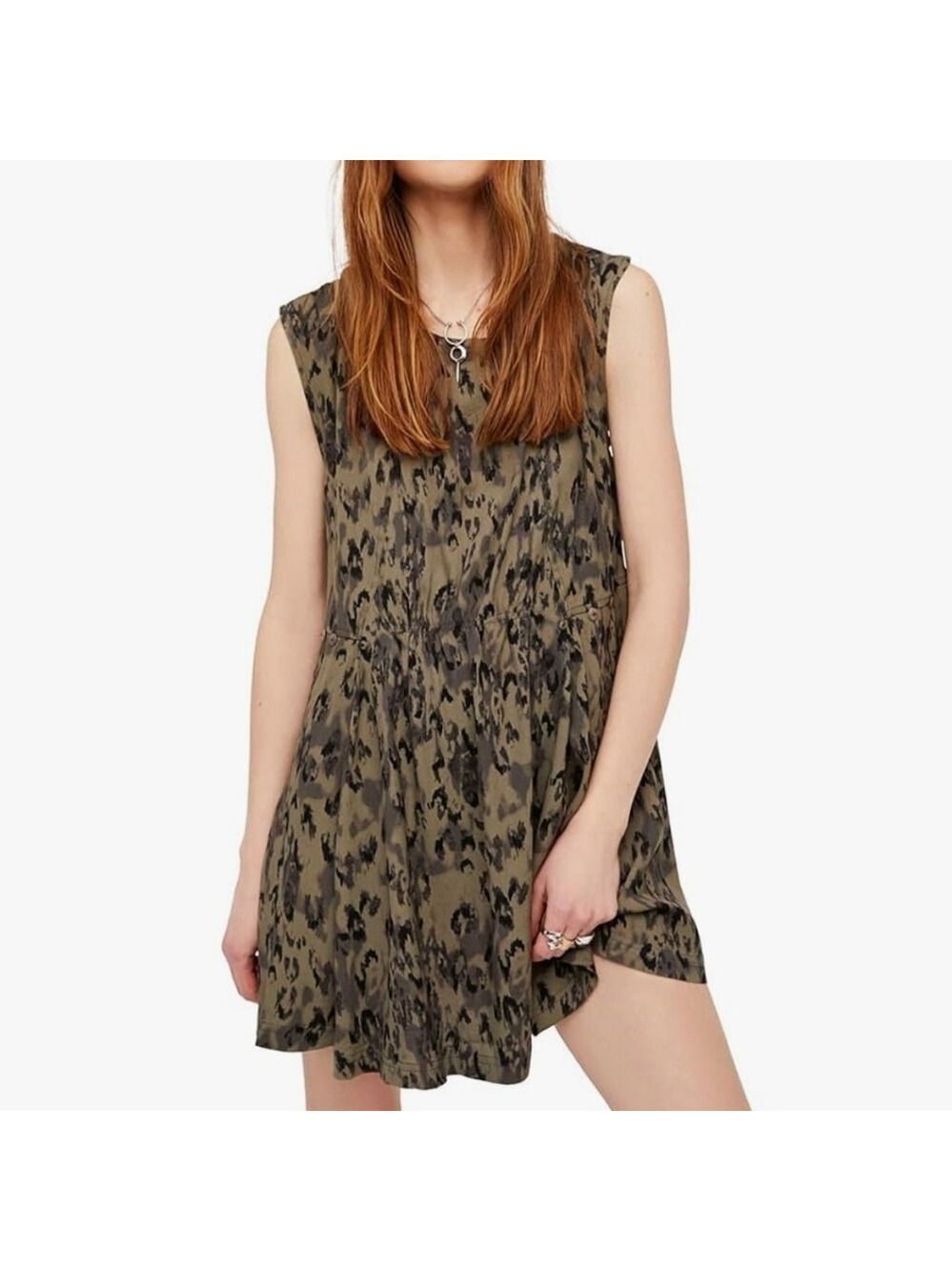 Free People Fake Love Animal Print Olive Green Minidress With Openback. Size M